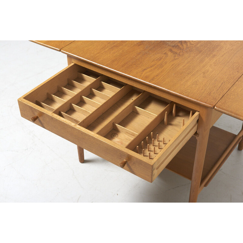 Vintage oak sewing table AT-33 by H. J. Wegner for Andreas Tuck, Denmark 1950
