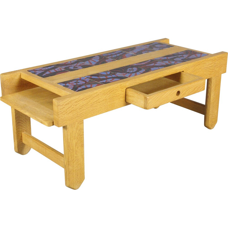 Table basse Votre Maison en bois et cermique, GUILLERME & CHAMBRON - 1970