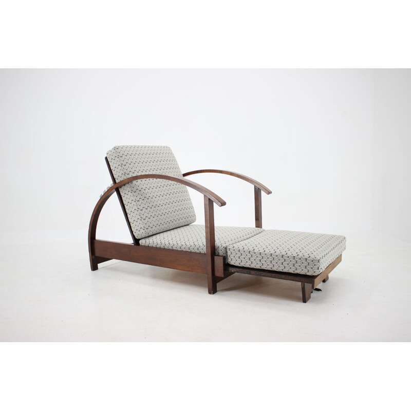 Vintage adjustable and convertible Art Deco armchair, Czechoslovakia 1930