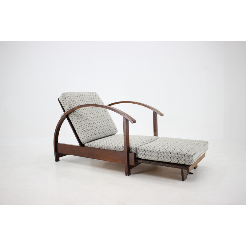 Verstellbarer und wandelbarer Vintage-Sessel im Art Deco-Stil, Tschechoslowakei 1930