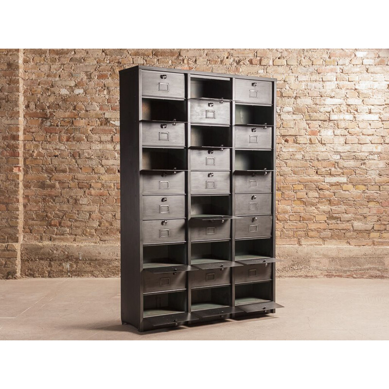 Vintage industrial metal cabinet 30 brushed steel lockers