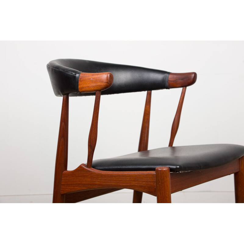 Lot de 8 chaises vintage en teck et Skaï par Johannes Andersen pour Broderna Andersen, Danoises 1964