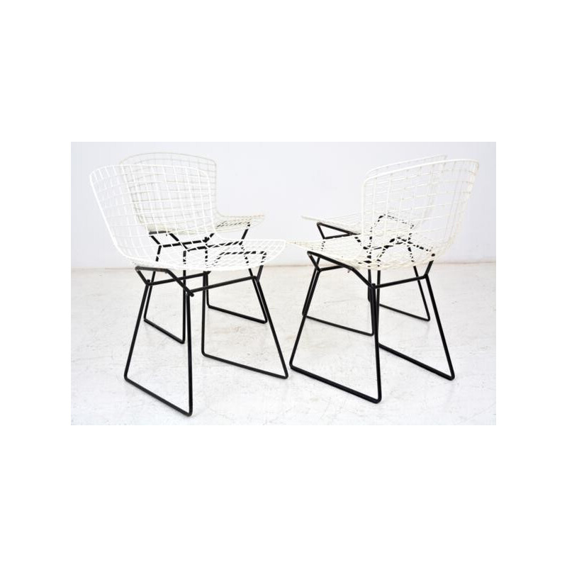 Set of 4 white Knoll chairs in metal, Harry BERTOIA - 1960s