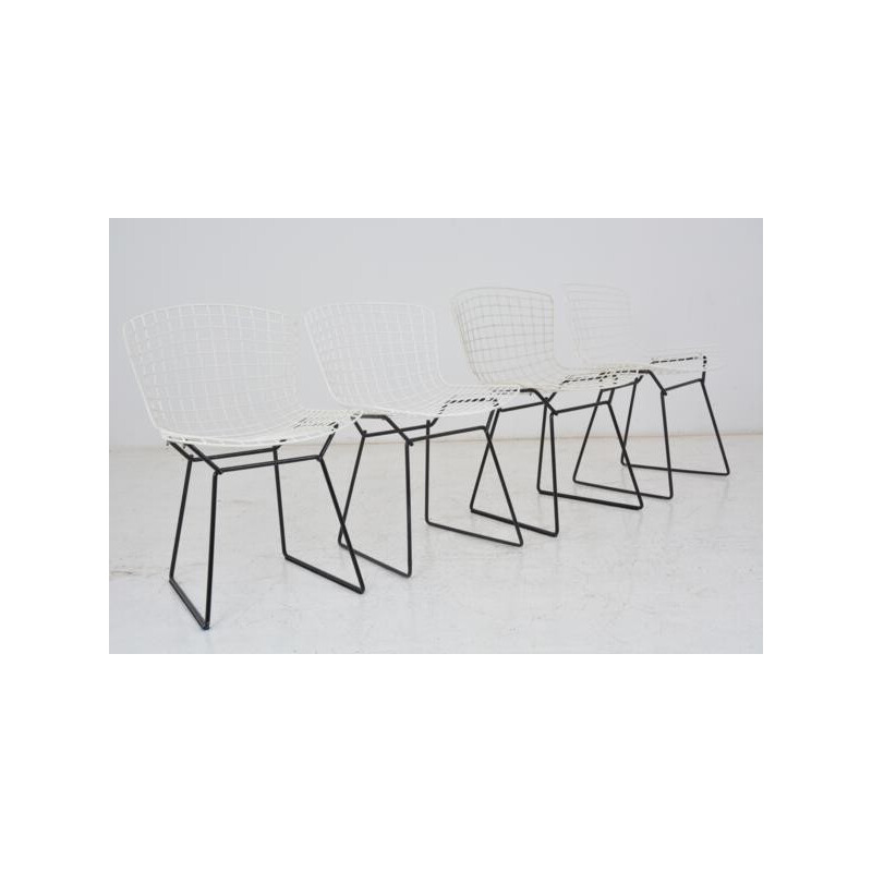 Set of 4 white Knoll chairs in metal, Harry BERTOIA - 1960s