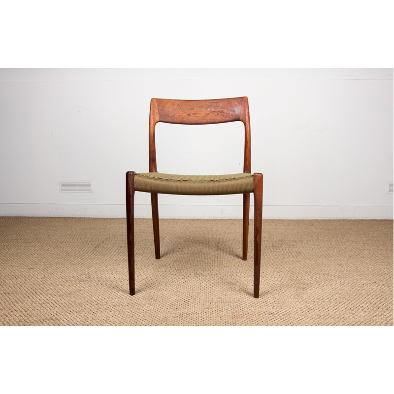 Set of 4 vintage chairs in Rio rosewood and cotton weave by N.O.Moller, Denmark 1960s