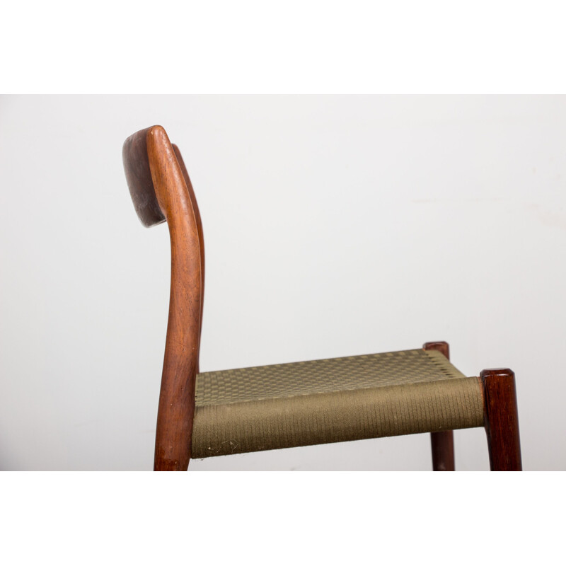 Lot de 4 chaises vintage en palissandre de Rio et tressage coton par N.O.Moller, Danemark 1960