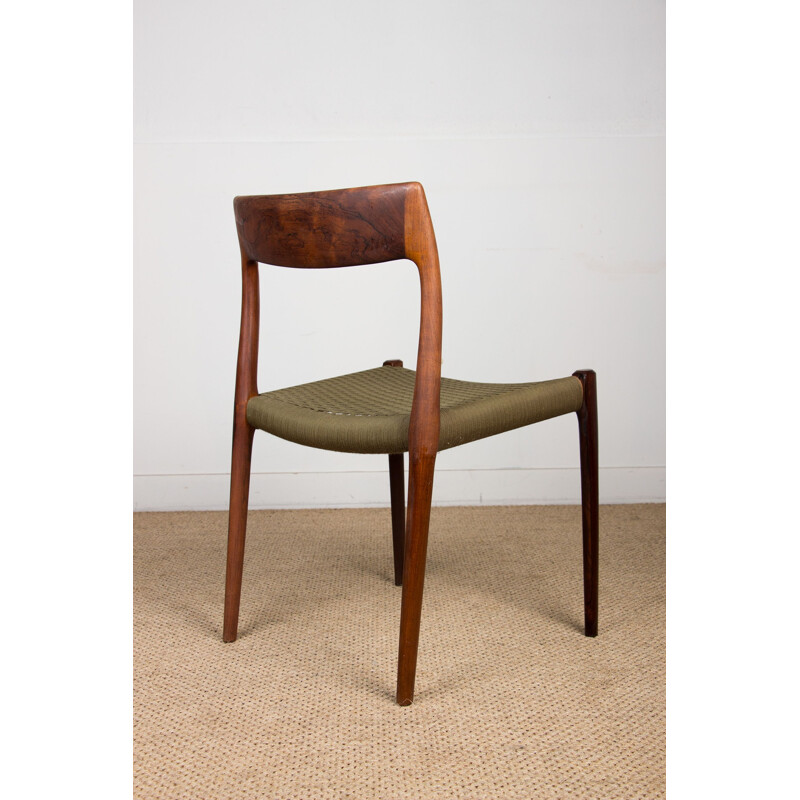 Set of 4 vintage chairs in Rio rosewood and cotton weave by N.O.Moller, Denmark 1960s