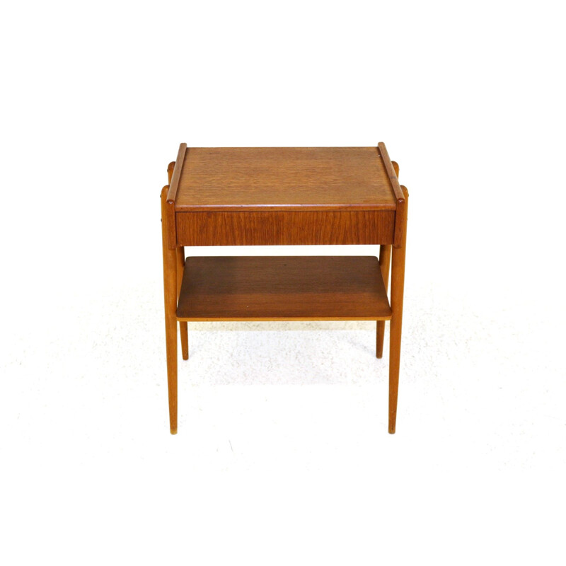 Vintage teak and beech bedside table Carlstöm and co Möbelfabrik, Sweden 1960s