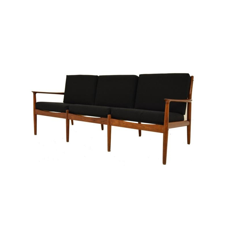 Scandinavian Glostrup Mobelfabrik 3-seater sofa in teak and black fabrik, Grete JALK - 1960s