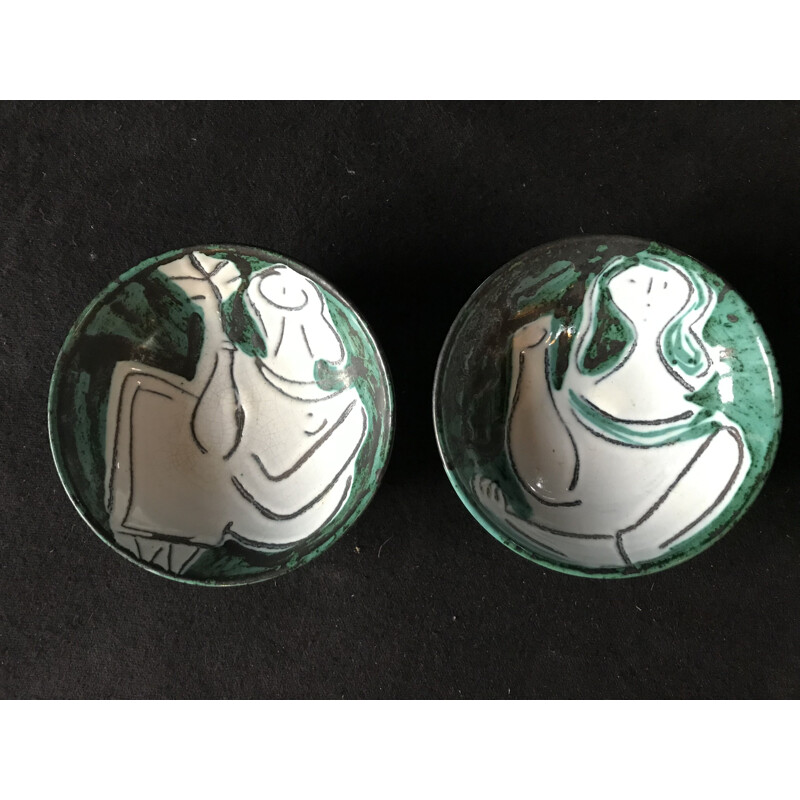 Pair of vintage ceramic bowls by Jacques Innocenti in Vallauris 1950s