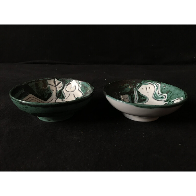 Pair of vintage ceramic bowls by Jacques Innocenti in Vallauris 1950s