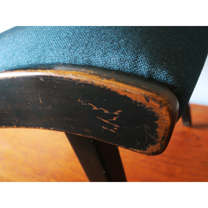 Fauteuil Vintage sans bras avec cadre en ébonite et revêtement bleu-vert pétrole de Jens Risom