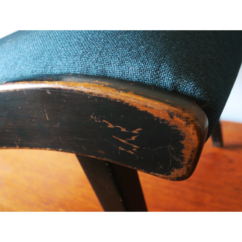 Vintage Armless Chair with Ebonized Frame and Petrol Blue-Green Covers by Jens Risom