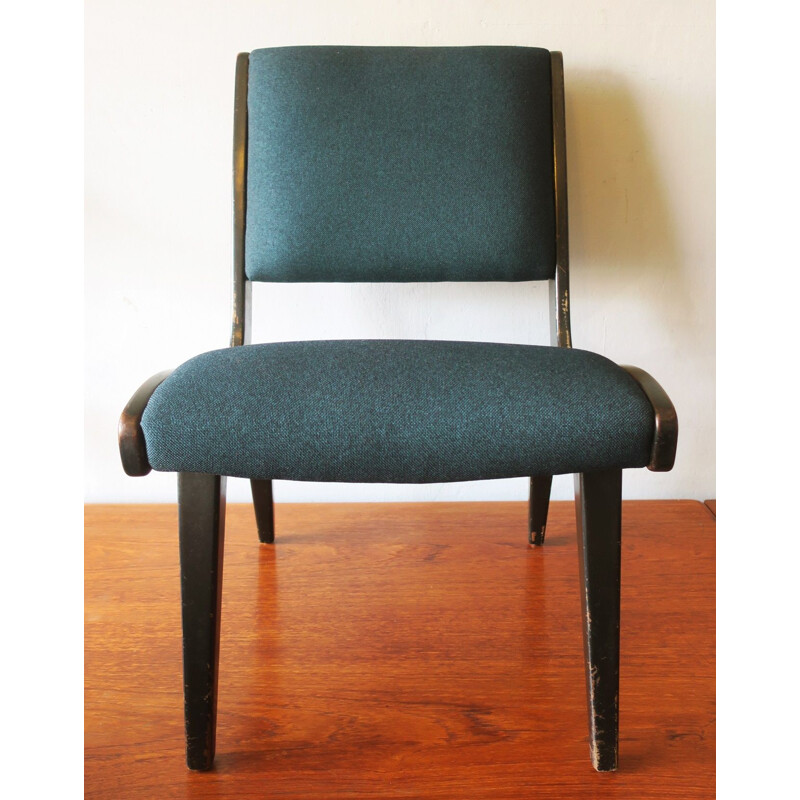 Fauteuil Vintage sans bras avec cadre en ébonite et revêtement bleu-vert pétrole de Jens Risom