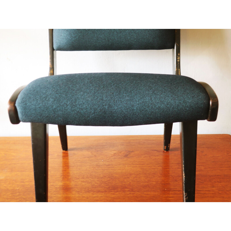 Fauteuil Vintage sans bras avec cadre en ébonite et revêtement bleu-vert pétrole de Jens Risom