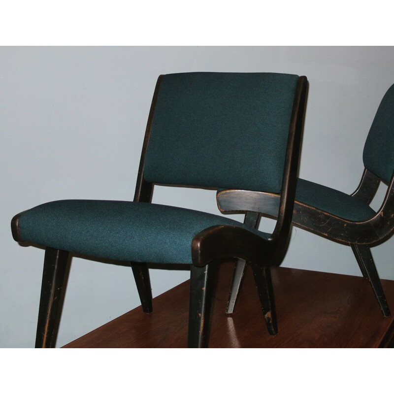 Vintage Armless Chair with Ebonized Frame and Petrol Blue-Green Covers by Jens Risom