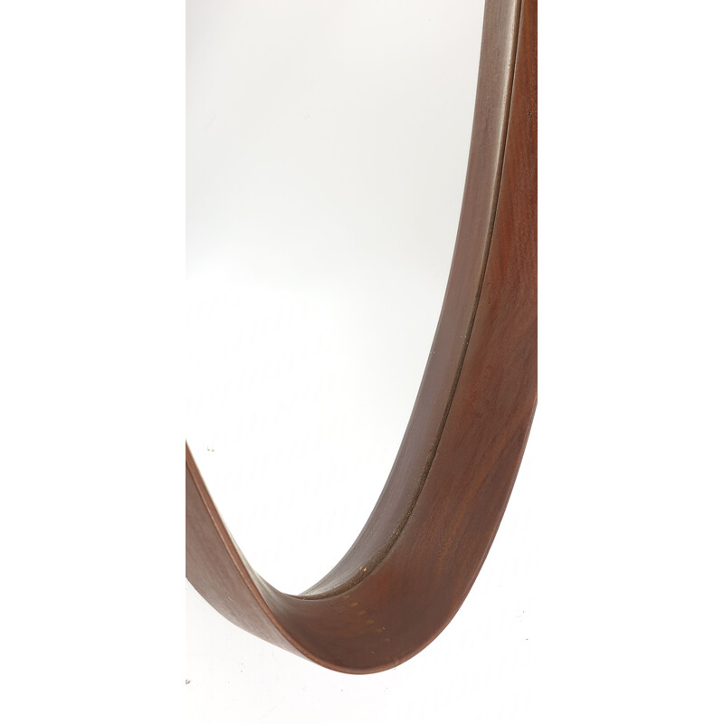 Vintage oval wall mirror in teak, Italian 1950s