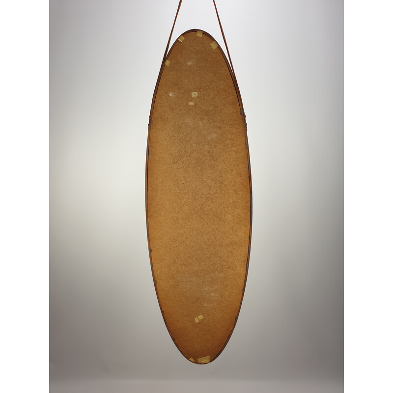 Vintage oval wall mirror in teak, Italian 1950s