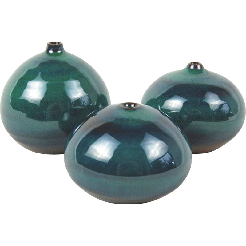 Trio of vintage miniature green ceramics by Antonio Lampecco