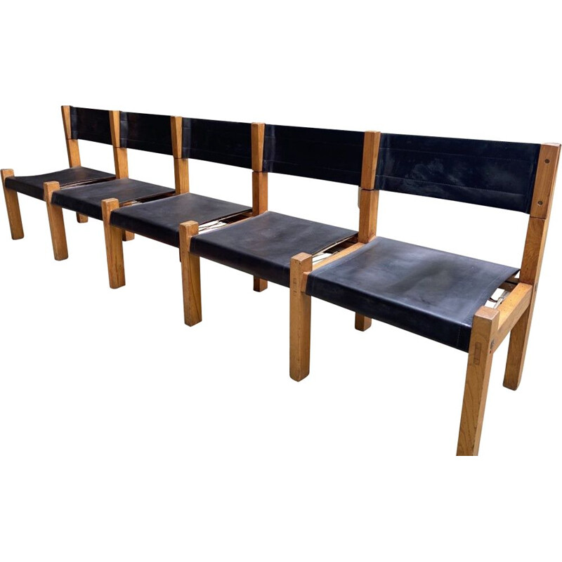 Vintage bench by Pierre Chapo for Charlotte Perriand 1969s