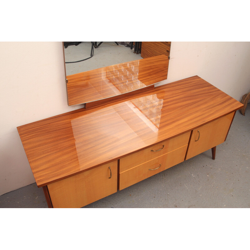 Dressing table in veneered wood with mirror - 1950s