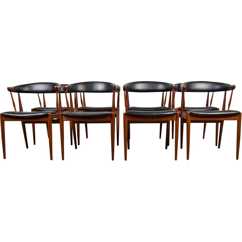 Set of 8 vintage teak and Skai chairs by Johannes Andersen for Broderna Andersen, Denmark 1964s