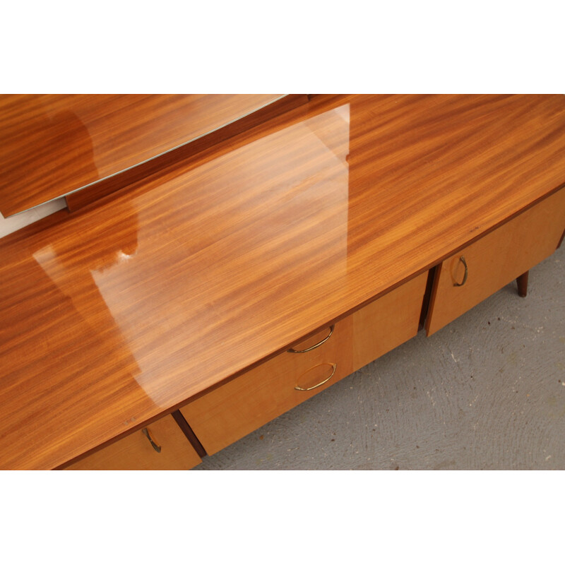 Dressing table in veneered wood with mirror - 1950s