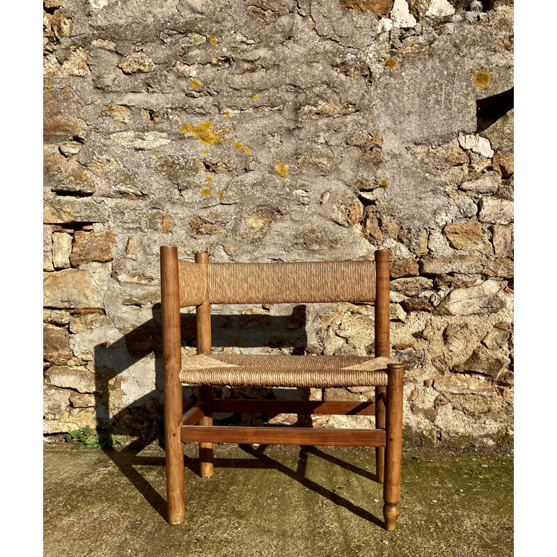 Vintage straight bench and its return in ash and straw 1960