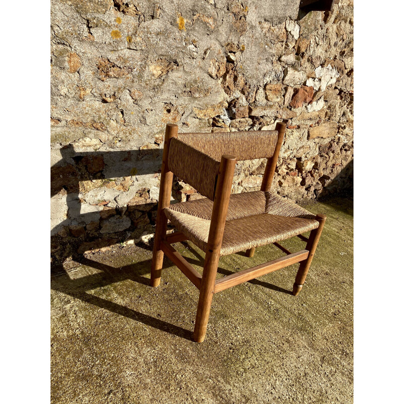 Vintage straight bench and its return in ash and straw 1960