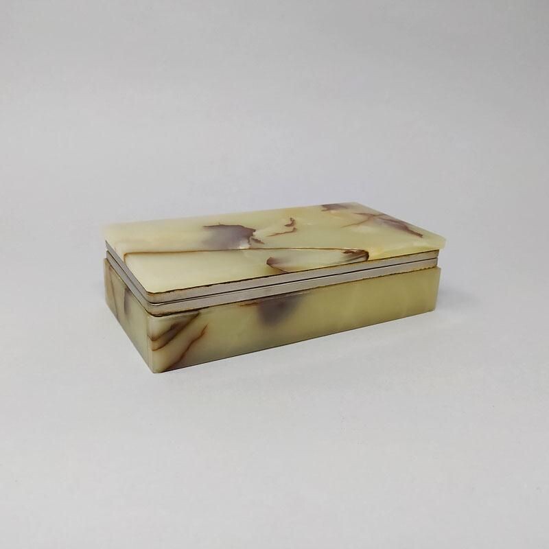 Vintage brown-green alabaster box, Italy 1960