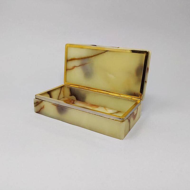 Vintage brown-green alabaster box, Italy 1960