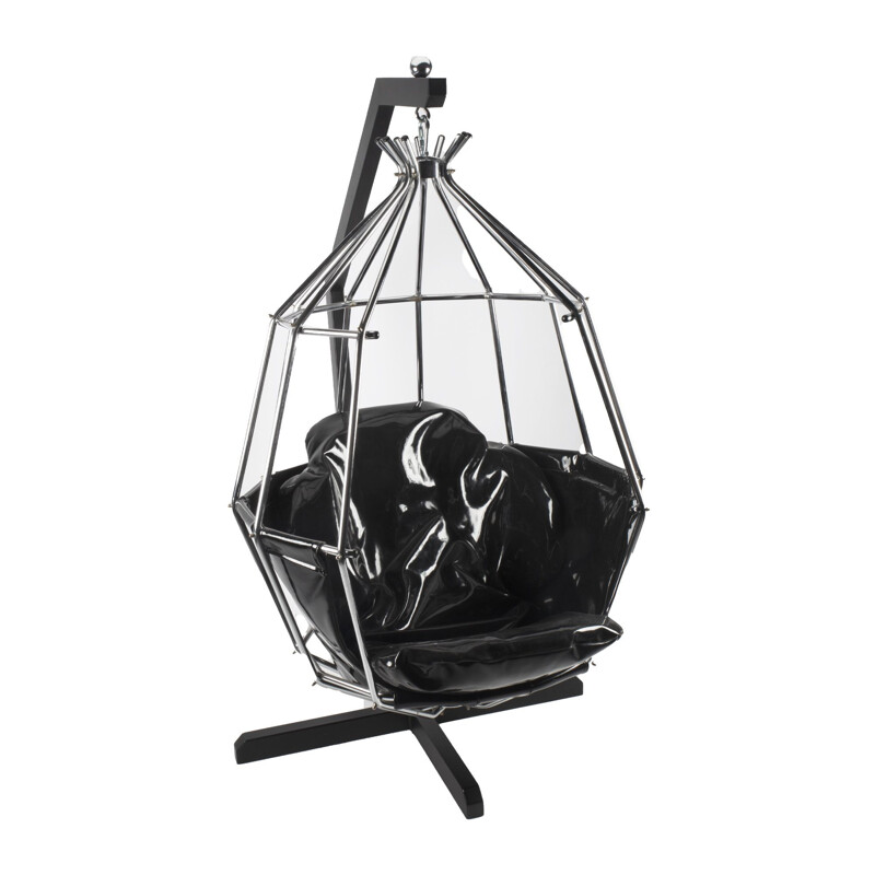 Vintage black parrot cage swivel chair by Ib Arberg, Sweden 1970