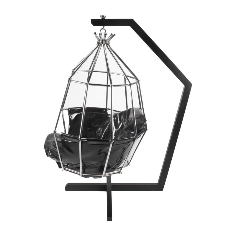 Vintage black parrot cage swivel chair by Ib Arberg, Sweden 1970