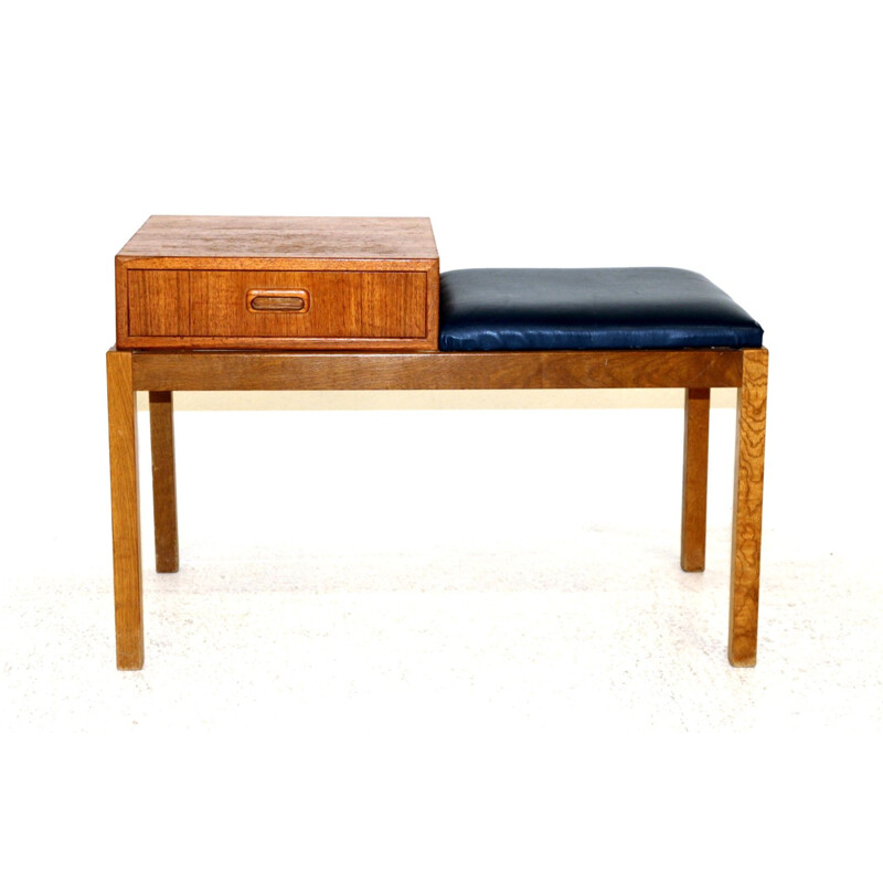 Vintage teak and oak telephone bench, Sweden 1960