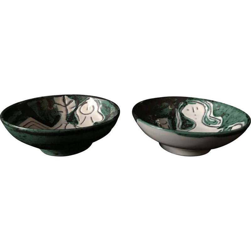 Pair of vintage ceramic bowls by Jacques Innocenti in Vallauris 1950s