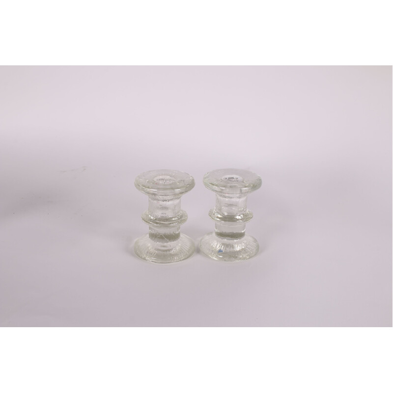 Pair of vintage glass candlesticks, Scandinavian