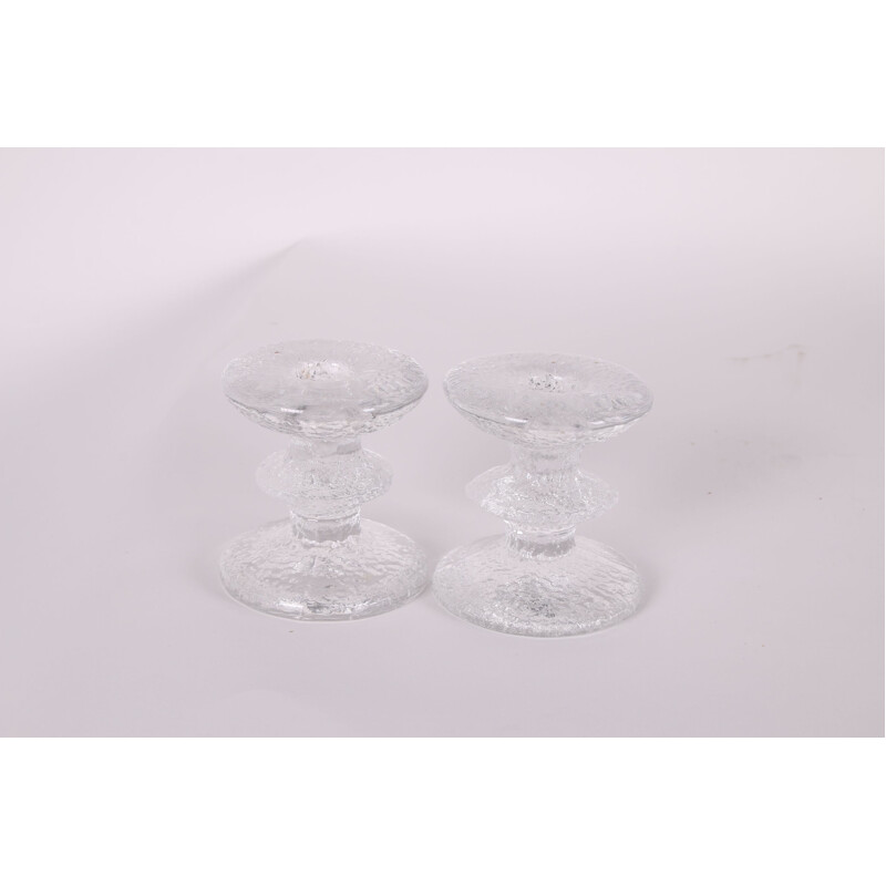 Pair of vintage glass candlesticks, Scandinavian