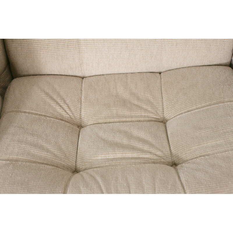 Vintage modulable sofa composed of 3 beige foam and velvet Beka, France 1970