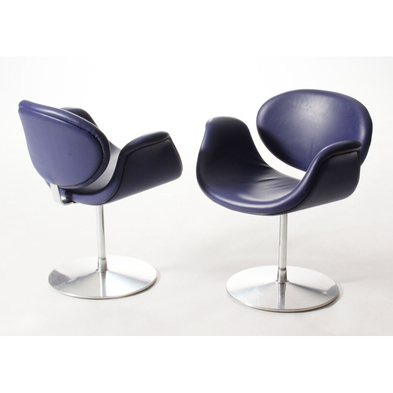 Vintage Tulip blue leather armchair by Pierre Paulin