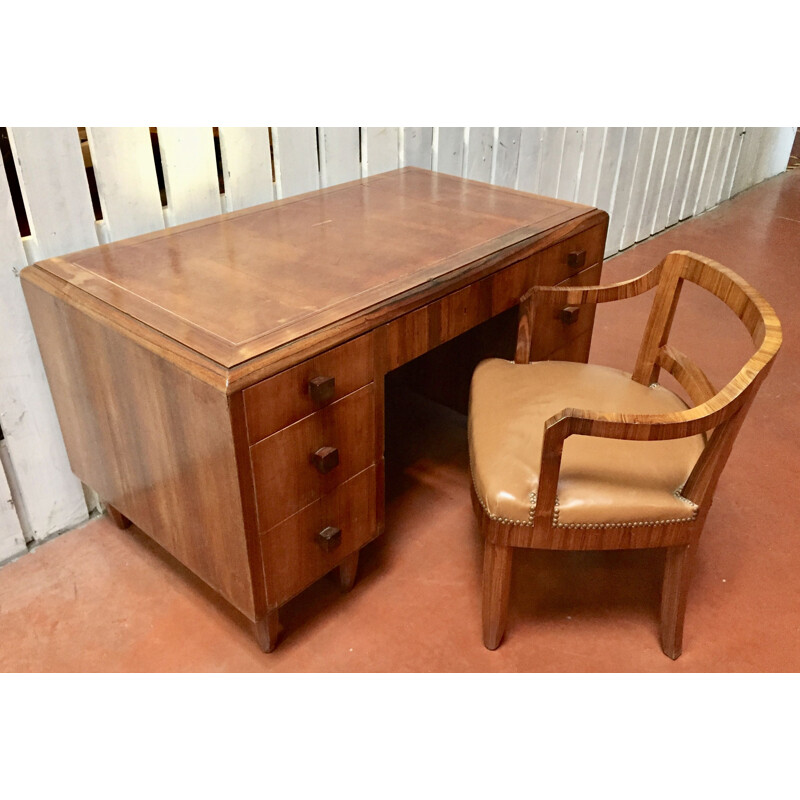 Vintage art deco desk and its matching armchair