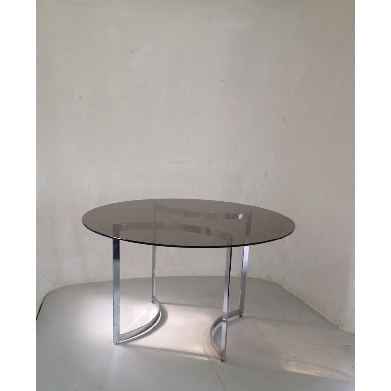 Table à repas DOM ronde en verre trempé et acier, Paul LEGEARD - 1970 