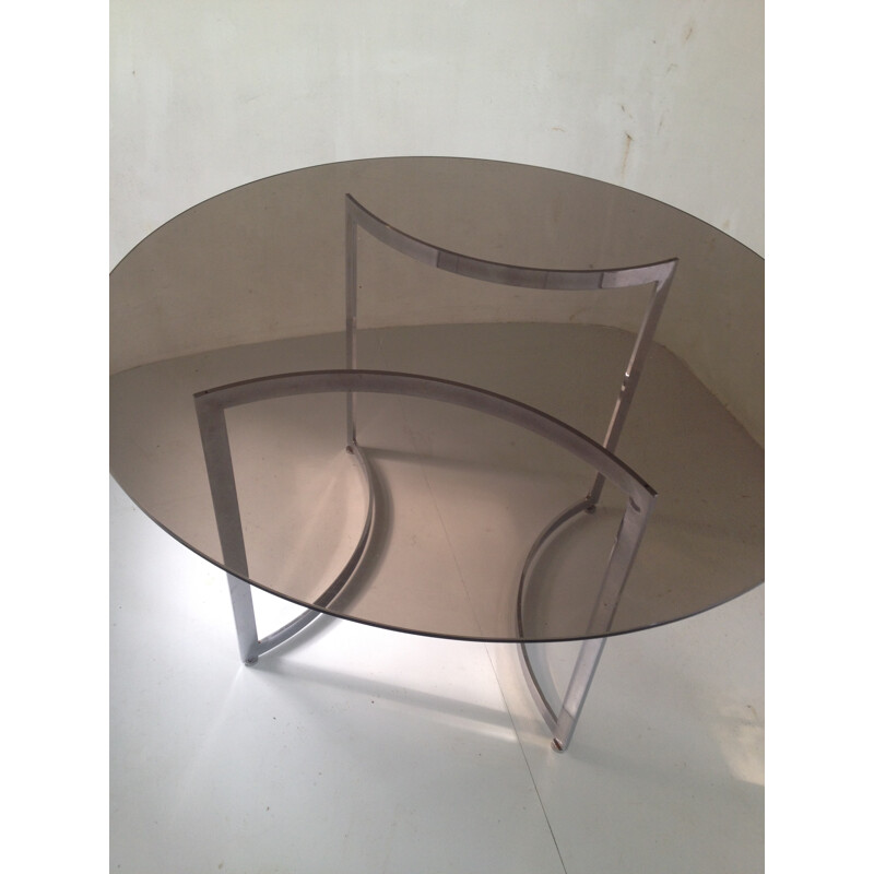 DOM round dining table in hardened glass and steel, Paul LEGEARD - 1970s