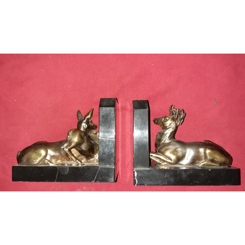 Pair of vintage bookends in regula on art deco marble, 1940