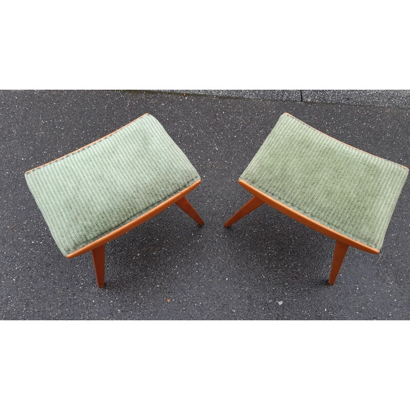 Pair of Ottomans or vintage solid beech footrests