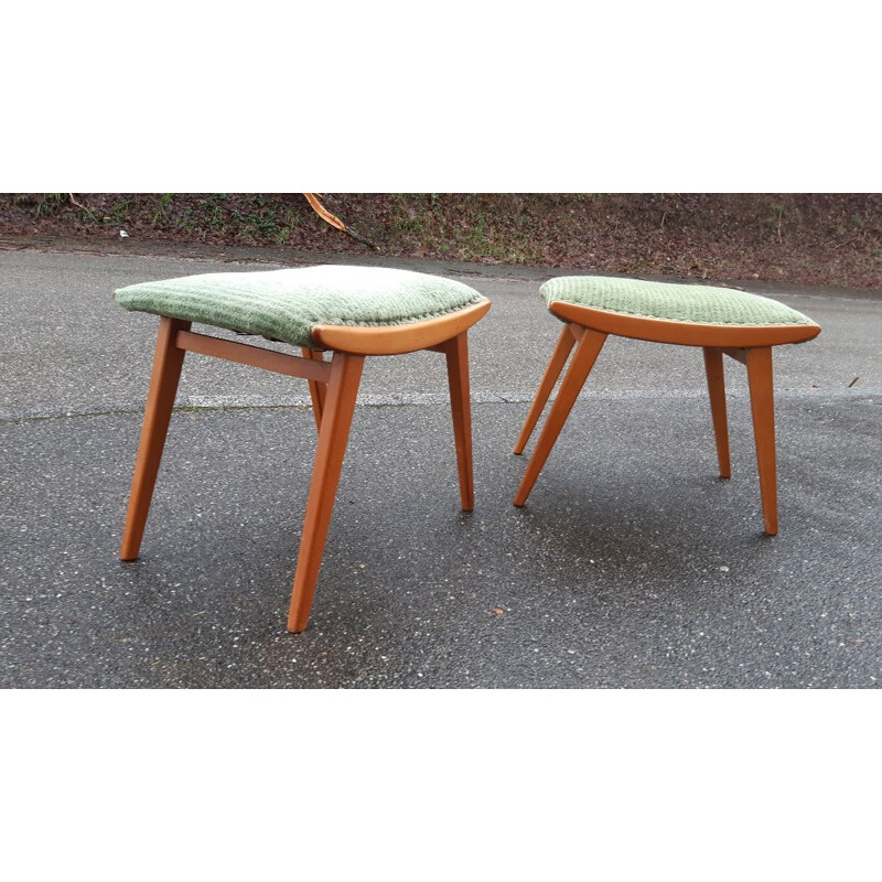 Pair of Ottomans or vintage solid beech footrests