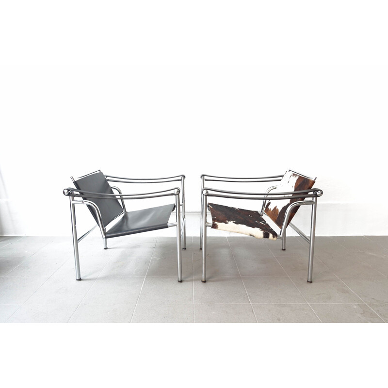 Pair of vintage Armchairs LC1 from Perriand Jeanneret and Le Corbusier 1970s