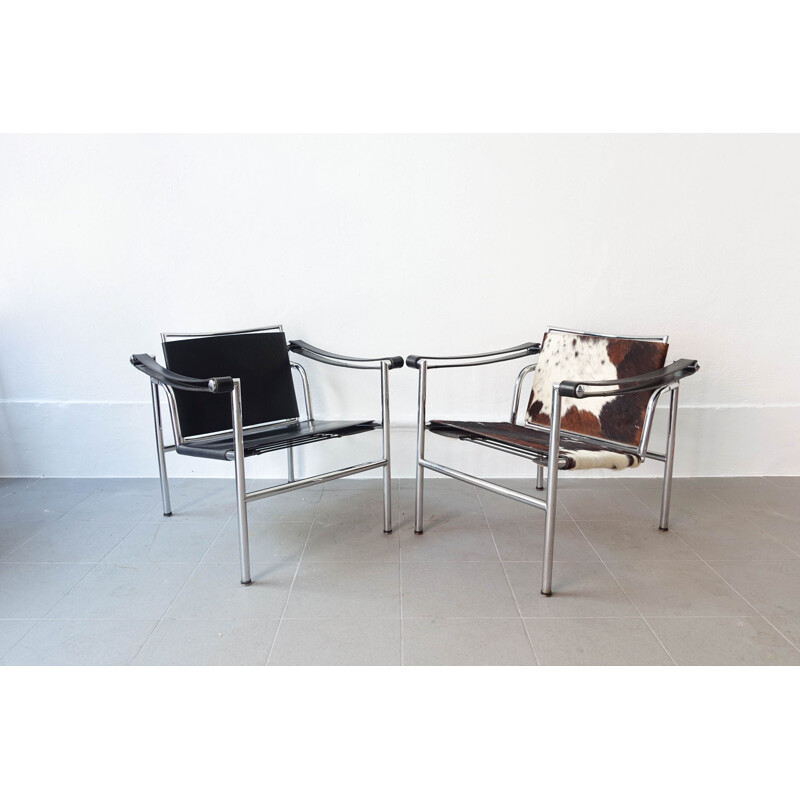 Pair of vintage Armchairs LC1 from Perriand Jeanneret and Le Corbusier 1970s