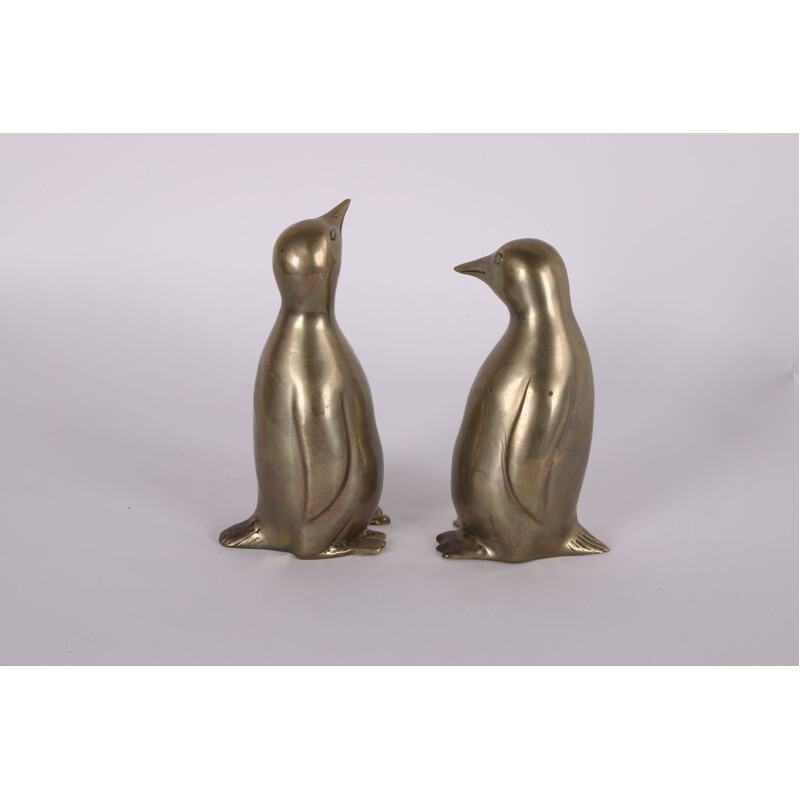 Paar vintage koperen pinguïns, Scandinavië 1960