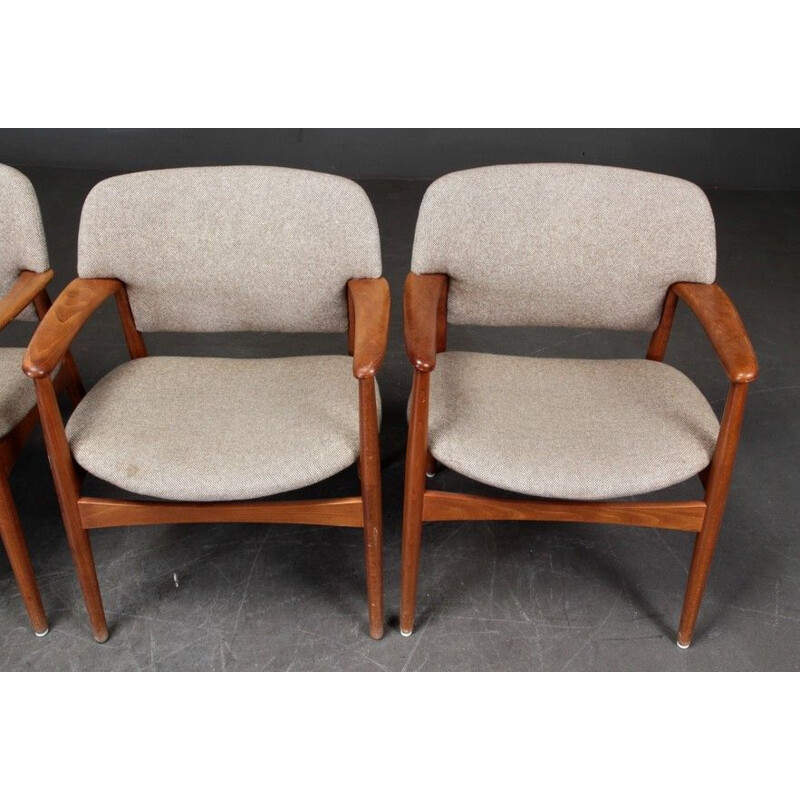 Lot de 4 fauteuils vintage en teck massif Einar Larsen & Aksel Bender Madsen 1955