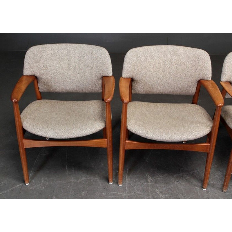 Lot de 4 fauteuils vintage en teck massif Einar Larsen & Aksel Bender Madsen 1955